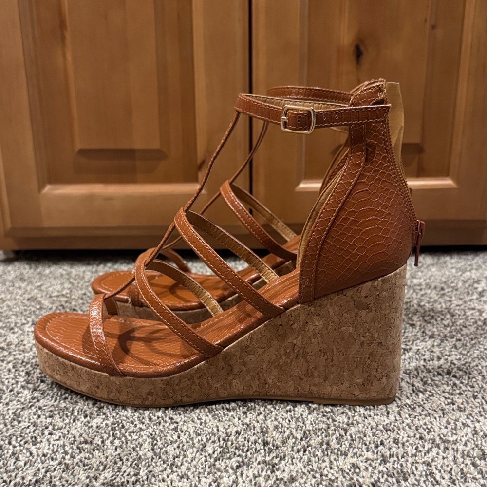 Maurices Tan Strappy Wedge Sandals